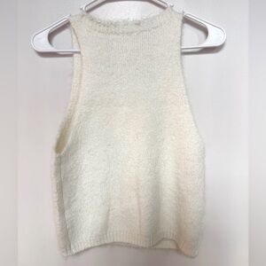 White fuzzy knit sleeveless sweater